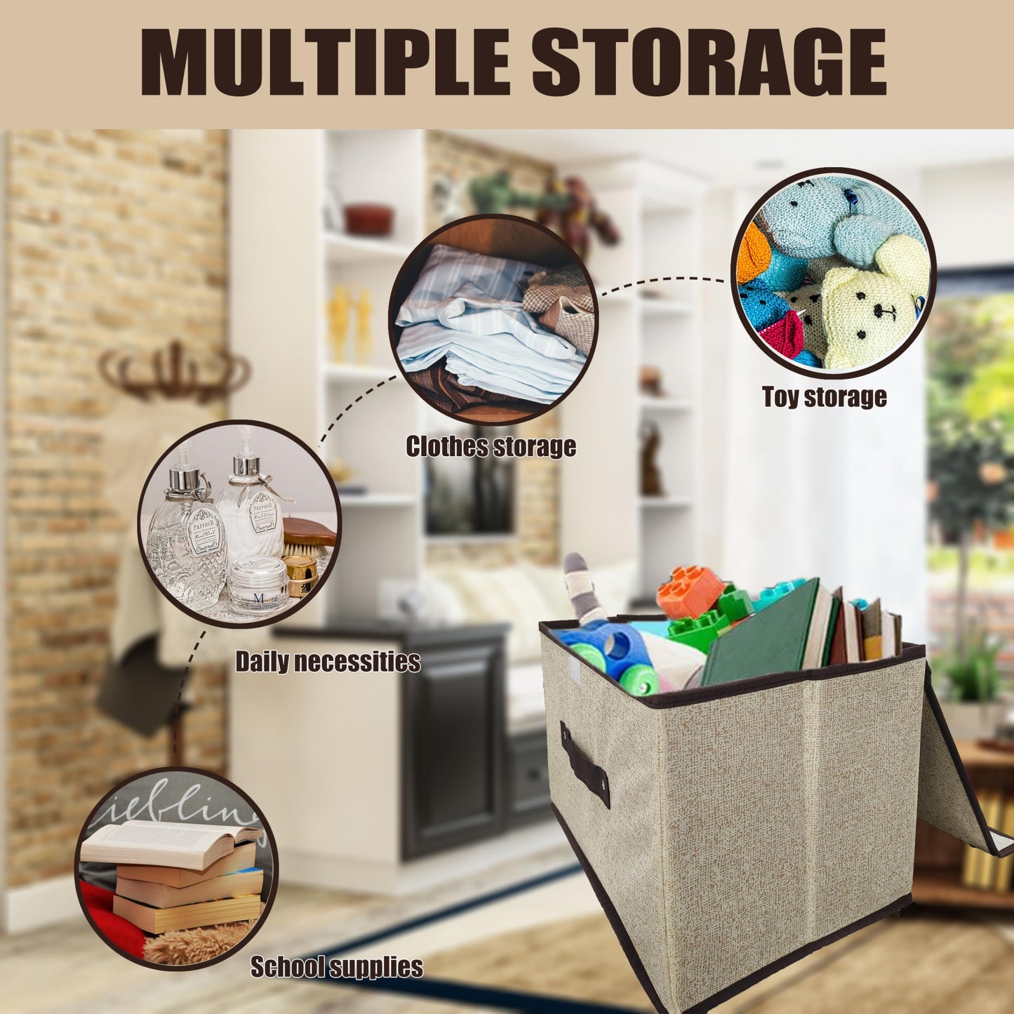 Fabric Storage Boxes with Lids 4 Pack, Foldable Storage Box, 38X25X25cm