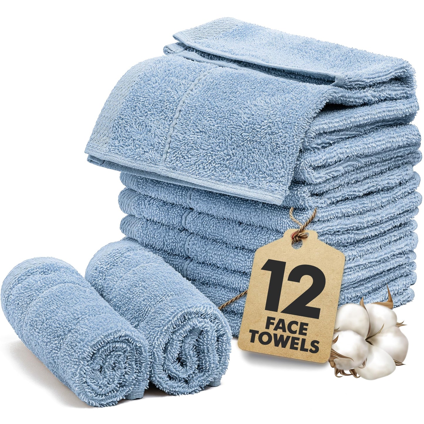 Novo Home Face Towels Pack of 12 – 550 GSM 100% Cotton Washcloths (30x30cm) – Soft, Quick Dry, Highly Absorbent Flannels for Bathroom, Spa, Gym