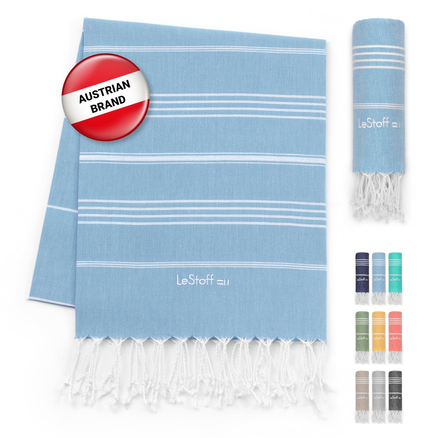 LeStoff Hammam Towel XXL/Picnic Blanket, 100% Organic Cotton, Light Blue