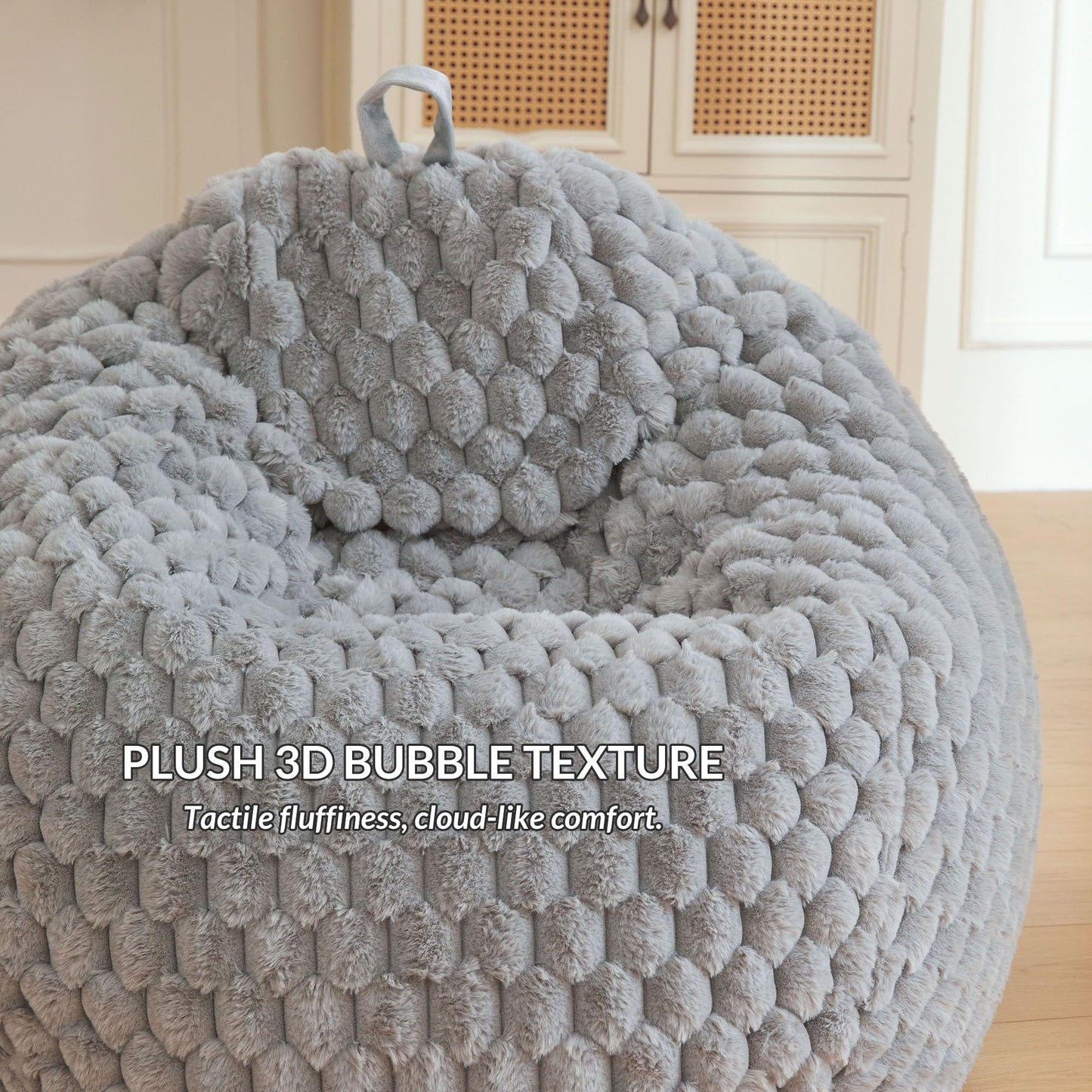 XeGe 3D Bubble Fluffy Faux Rabbit Fur Bean Bag Cover(No Filler), Light Grey