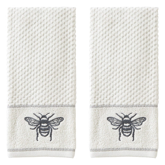 SKL Home Farmhouse Bee Hand Towel Set, White,16x25