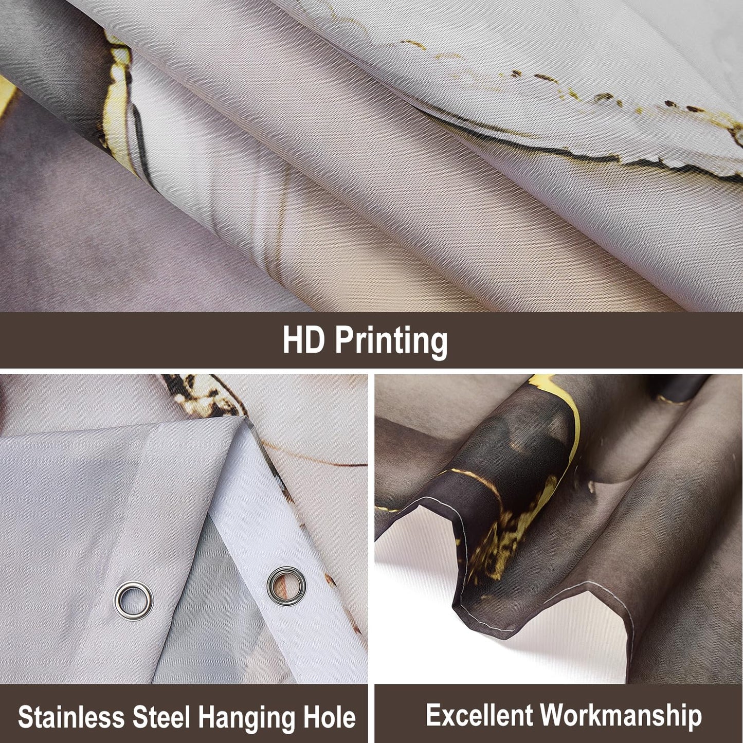 GCIREC Shower Curtain, 180x200cm, Brown Ombre Modern Abstract Art Marble Waterproof Fabric Machine Washable Bathroom Curtain with Hooks