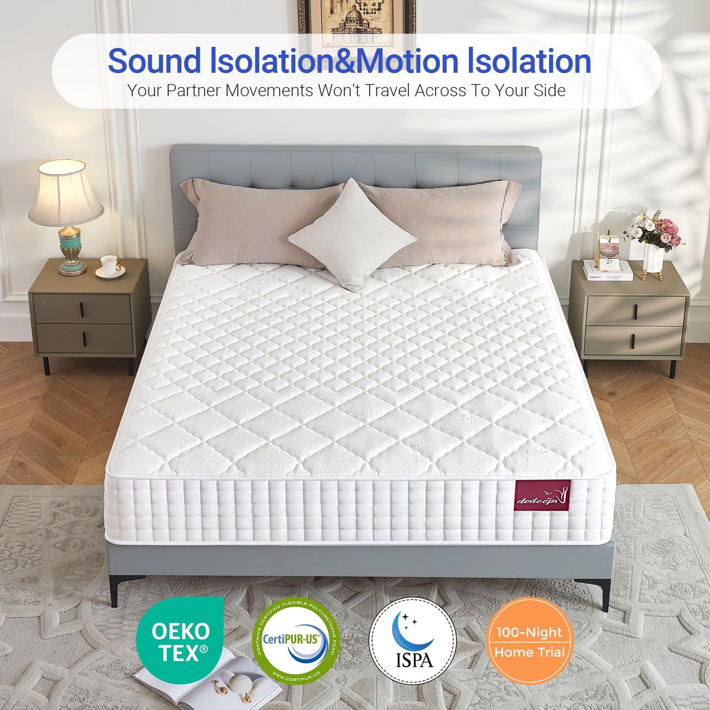 dosleeps Small Double Mattress 4FT | 10" Memory Foam & Pocket Sprung | 9-Zone Orthopedic Support, Breathable Cover