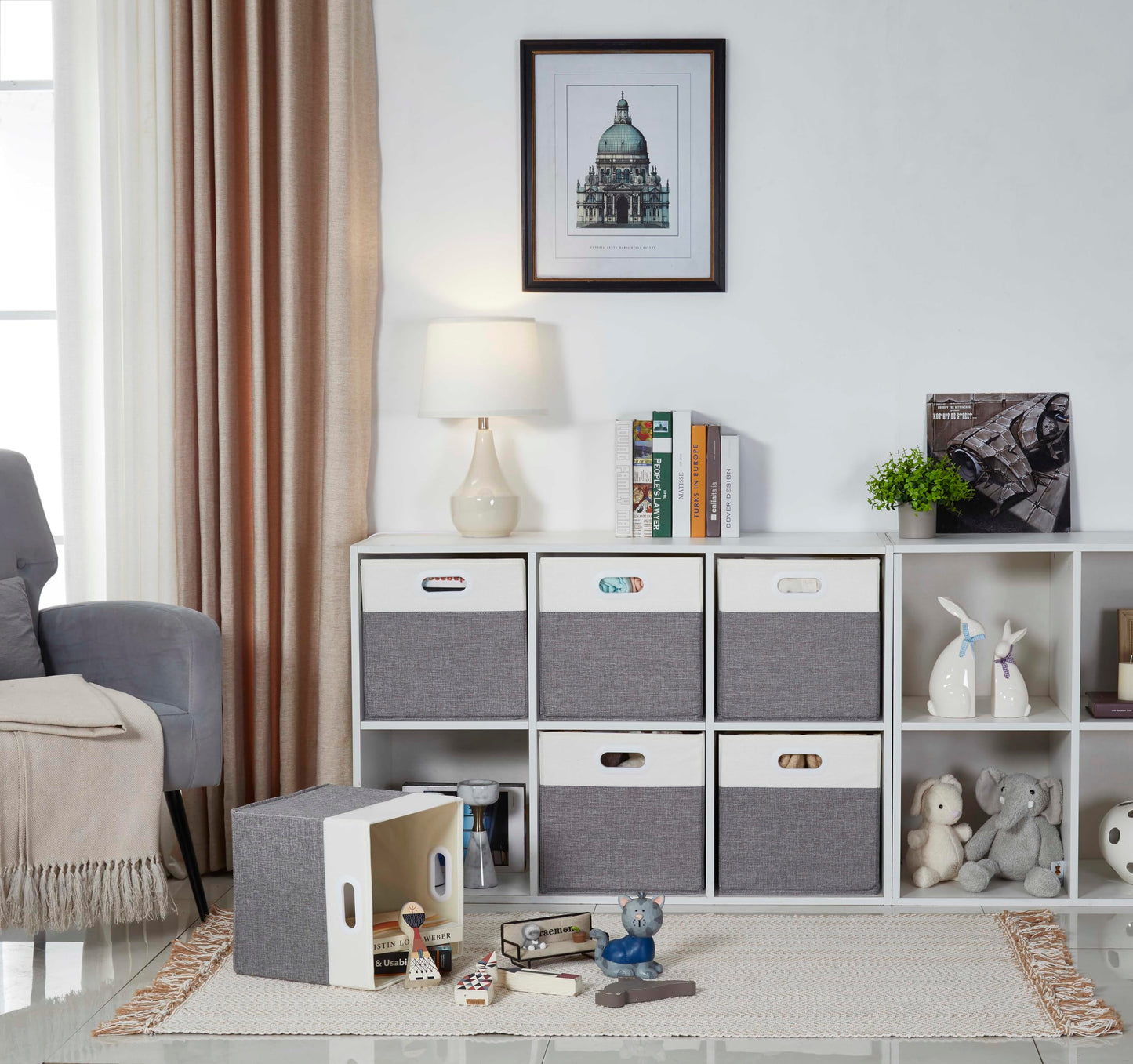 Mangata Cube Storage Boxes 25x25x25cm, Grey Cream White, 3Pcs