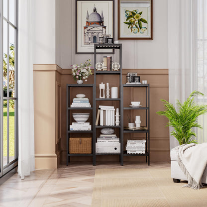 SMIBUY Bathroom Storage Shelf, 5-Tier Bamboo Rack Organizer, Multifunctional Shelving Unit for Living Room Bedroom Kitchen Black