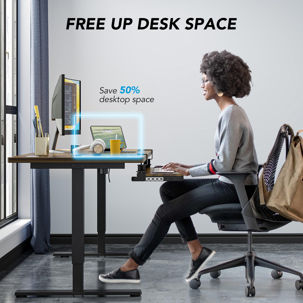 Keyboard Tray Under Desk Pull Out with Extra Sturdy C Clamp Mount System, 694 838 mm Including Clamps x 300 mm Slide-Out Platform Computer Drawer
