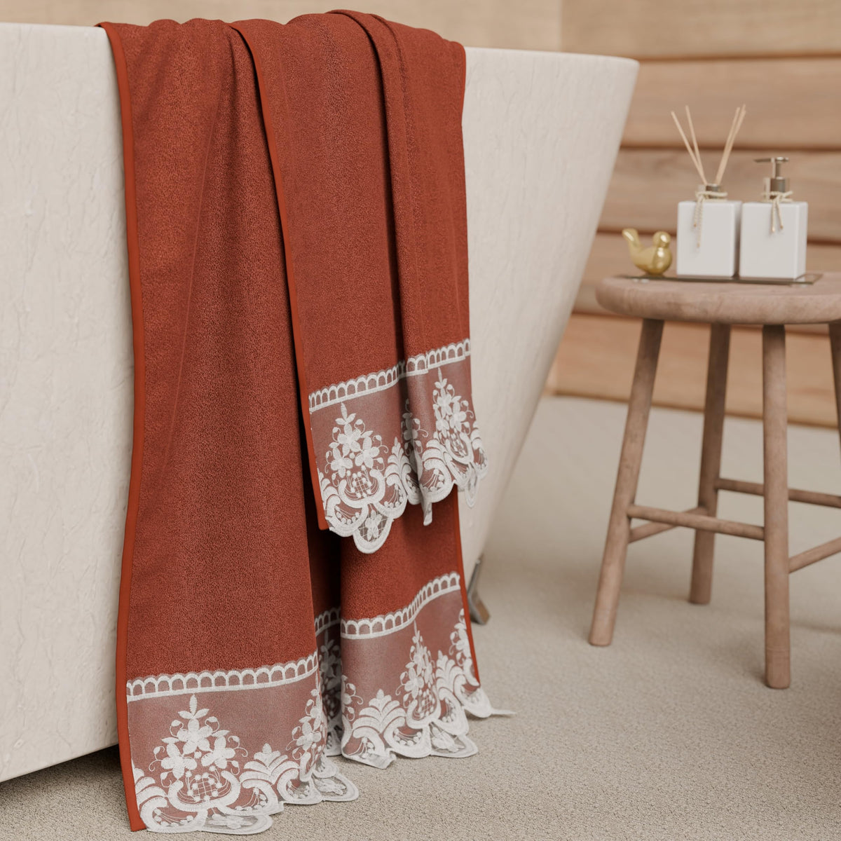 PETTI Artigiani Italiani - 100% Cotton Terry Bath Towels, 1+1 Towel Set, 2 Pieces 1 Face Towel and 1 Hand Towel, Terracotta