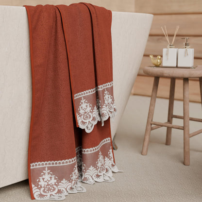 PETTI Artigiani Italiani - 100% Cotton Terry Bath Towels, 1+1 Towel Set, 2 Pieces 1 Face Towel and 1 Hand Towel, Terracotta