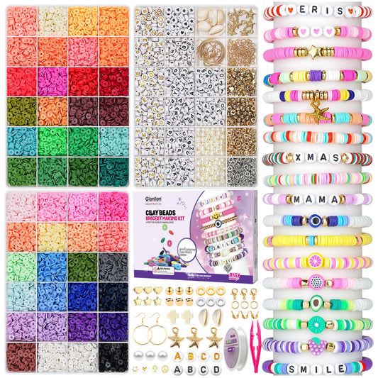Gionlion 14,000pcs Clay Beads Friendship Bracelet Kit, 48 Colors 3 Boxes Bracelet Making Kit Clay Beads with Number Letter Bead Set Concert Merch Arts