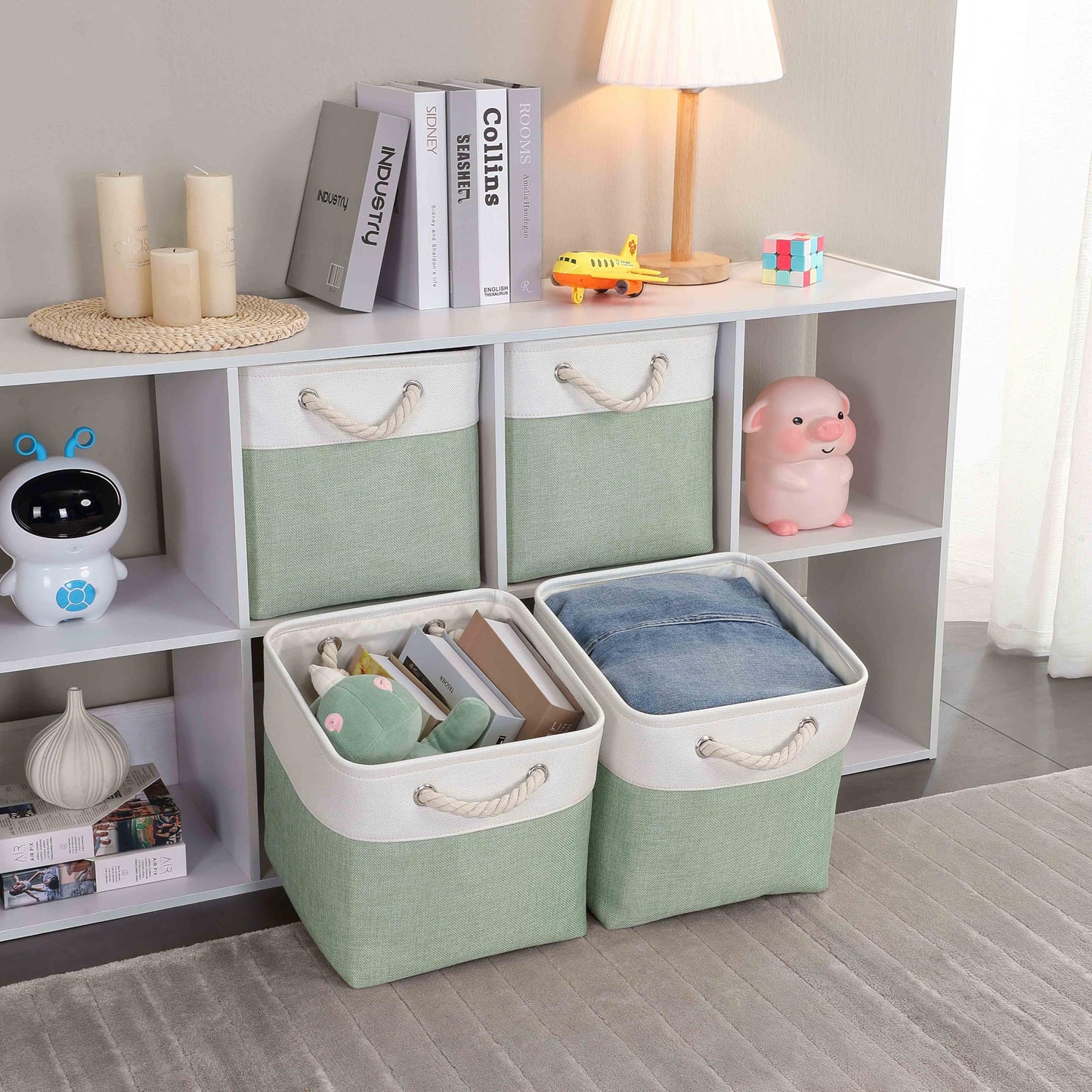 Mangata 33x33x33cm Cube Storage Boxes 3Pcs Green White Foldable Baskets