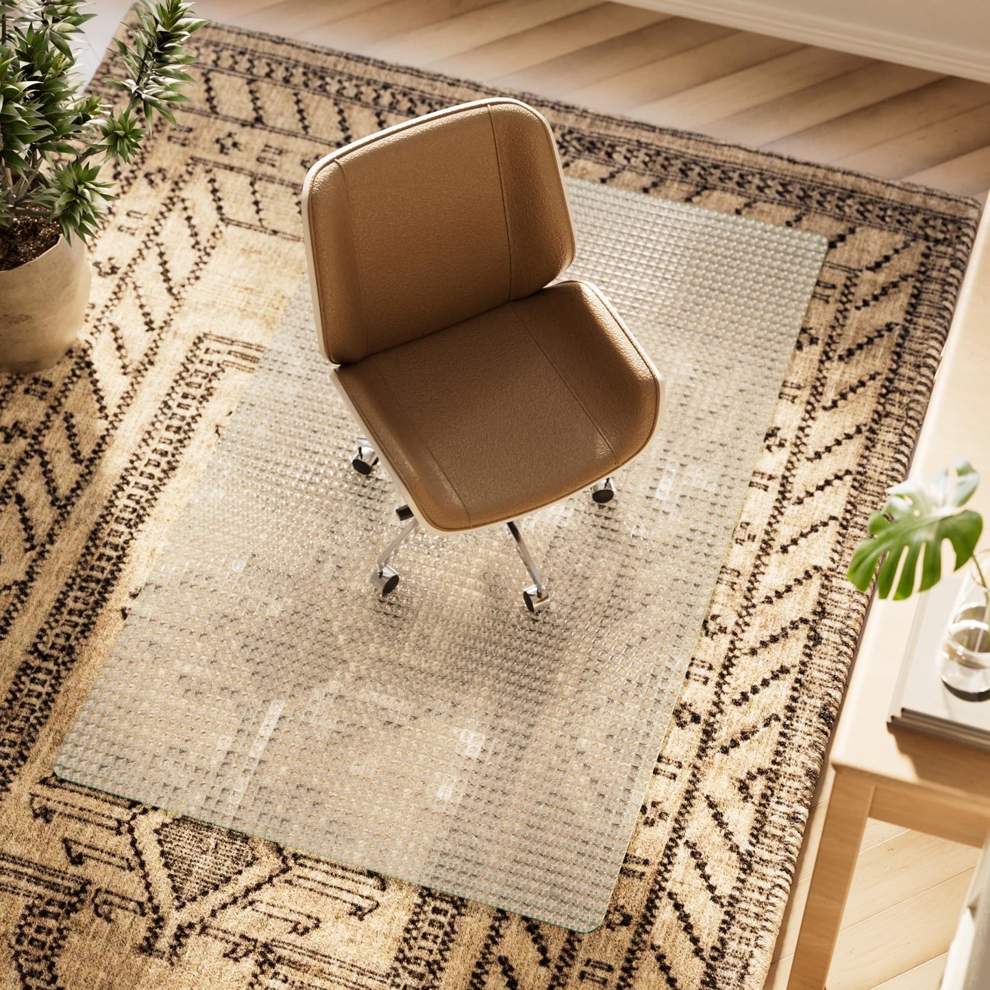 Koonmi Tempered Glass Chair Mat, 116 x 90 cm, Textured