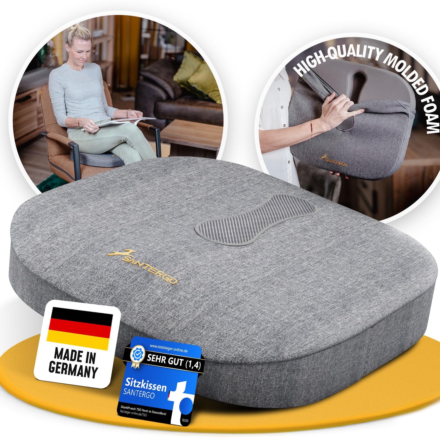 SANTERGO Orthopedic Seat cushion [PATENTED & STABLE] Lumbar Coccyx | Seat cover office chair car wheelchair | seat cushion, ergonomic back cushion