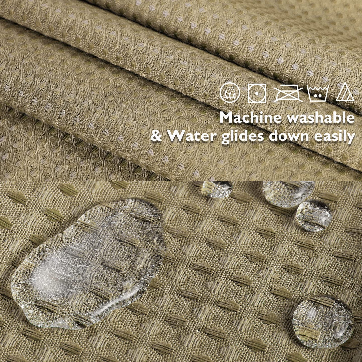 Lagute SnapHook Waffle Weave Fabric Hook Free Shower Curtain with Snap-in Liner, Heavy Duty Bath Curtain with See Through Top, Hotel Grade