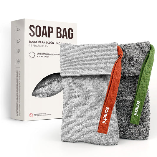 ZOMCHI 2 Pieces Different Roughness Soap Pouch and Soap Saver Pocket for Use in Shower, Body Scrubber Shower Sponge, Premium Exfoliating Soap Bag