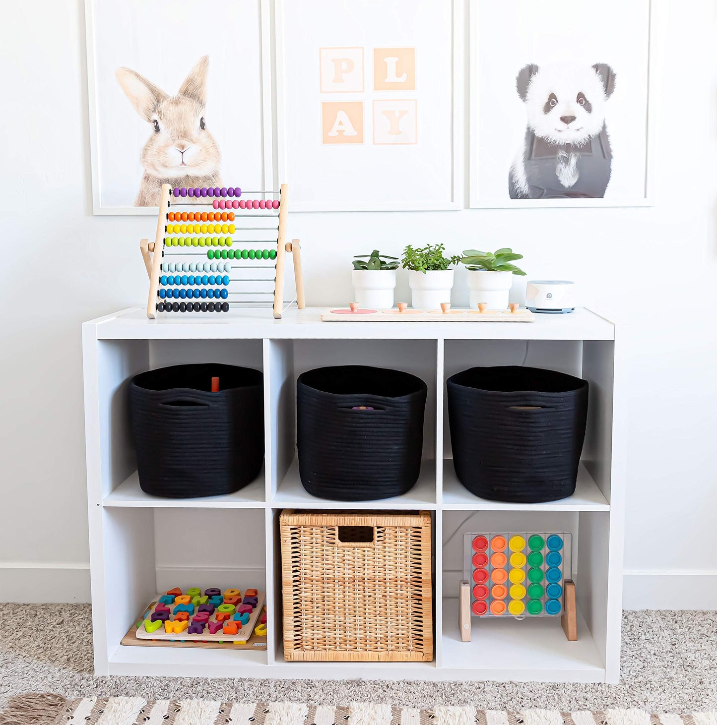 OrganiHaus Pack of 3 Black Bathroom Storage Baskets, Woven Basket for Storage, Toilet Roll Basket, Cotton Rope Basket for Towel Storage