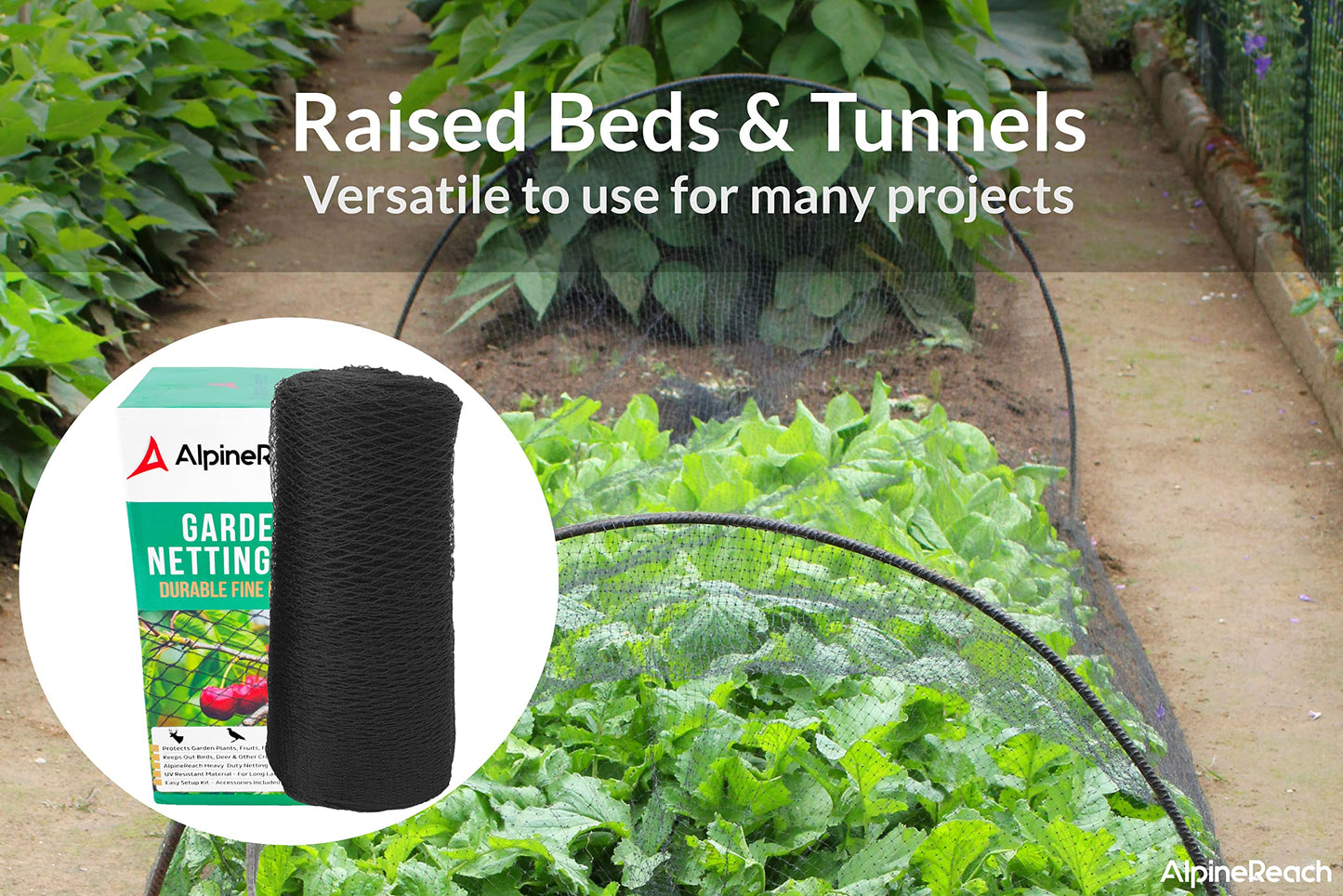 AlpineReach Garden Netting 2m x 30m Extra Strong Woven Mesh Bird Netting Heavy Duty Kit - Protect Plants & Fruit Trees Against Animals & Deer Fencing