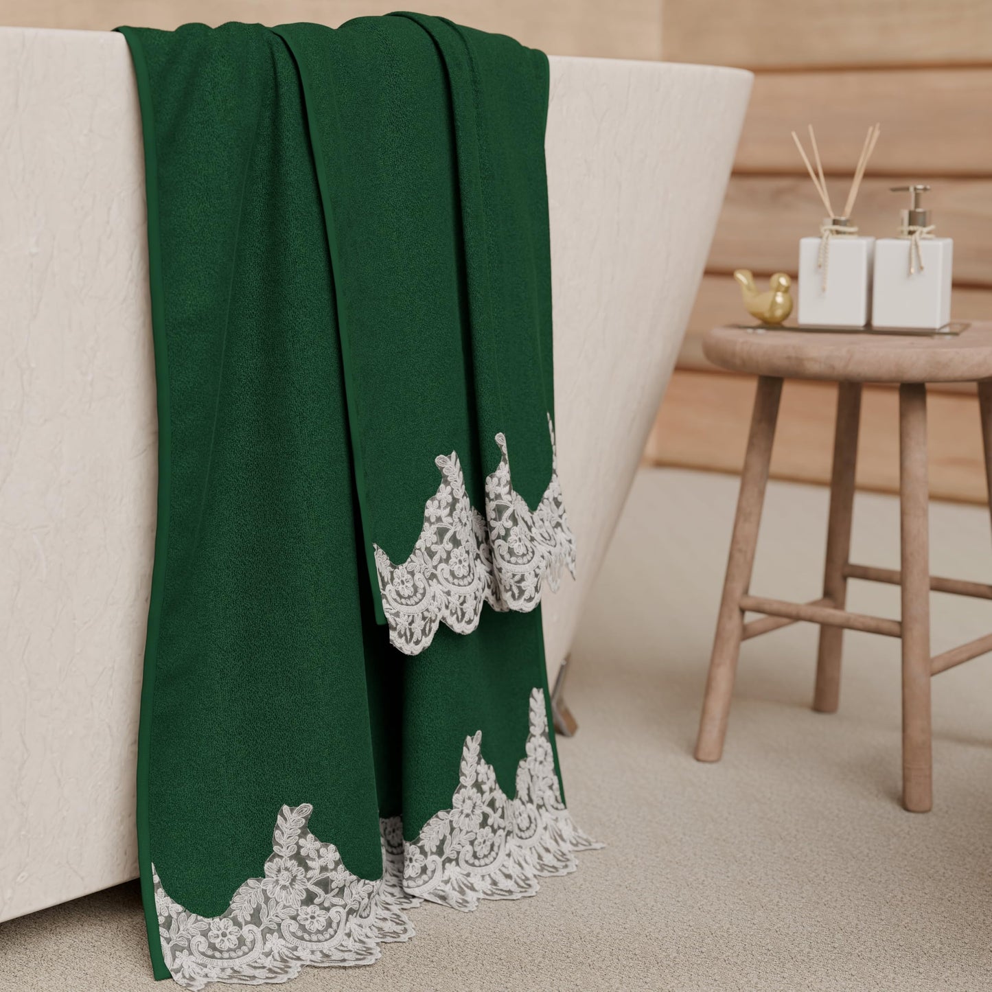 PETTI Artigiani Italiani - 100% Cotton Terry Bath Towels, 1+1 Towel Set, 2 Pieces 1 Face Towel and 1 Hand Towel, Dark Green