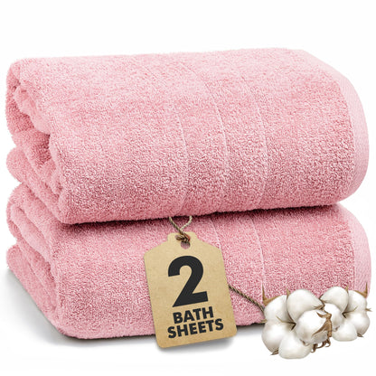 Novo Home Bath Sheets - Extra Large Bathroom Sheet Set – 550 GSM Pack of 2 Jumbo Towels Baby Pink 90x180cm