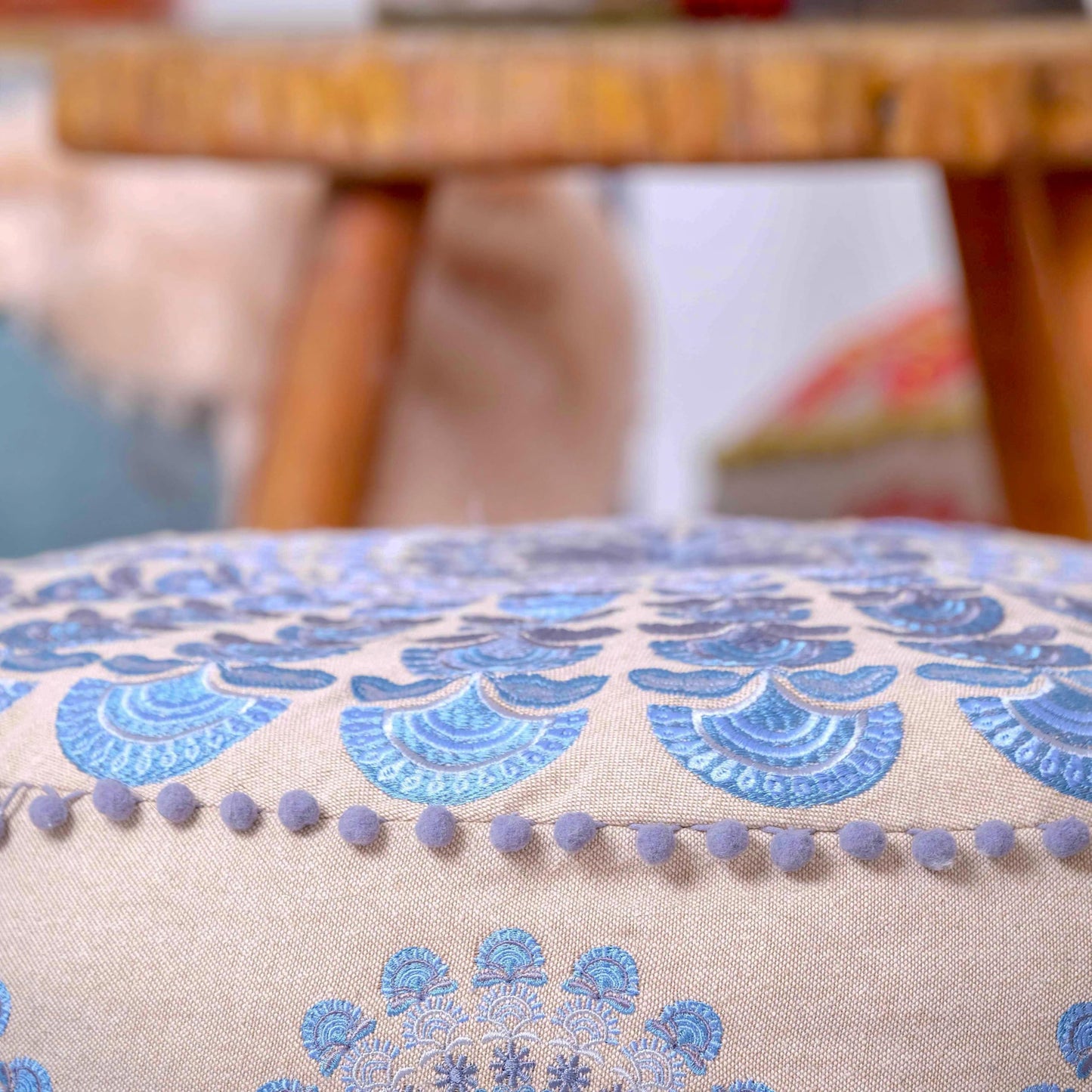 Mandala Life ART Green Round Velvet Pouf Cover - Soft Embroidered Ottoman Slipcover with Moroccan Design, 24 Inch Diameter, Ideal for Living Room