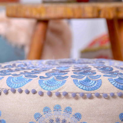 Mandala Life ART Green Round Velvet Pouf Cover - Soft Embroidered Ottoman Slipcover with Moroccan Design, 24 Inch Diameter, Ideal for Living Room
