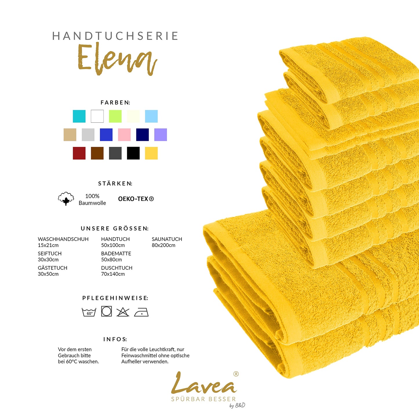 Lavea 10-Piece Terry Cloth Towel Set, 30 x 30 cm, 100% Cotton Terry 500 g/m², Guest Towels and Small Washcloths, Easy Care at 60 °C