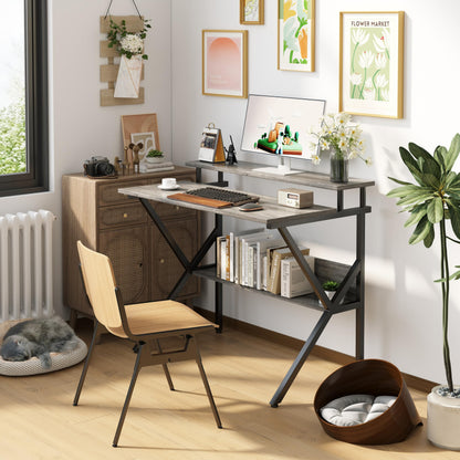 CAIYUN 70cm Computer Desk, Home Office Desk for Home, Small Desk for Spaces, GreyOak Small Table with Monitor Stand