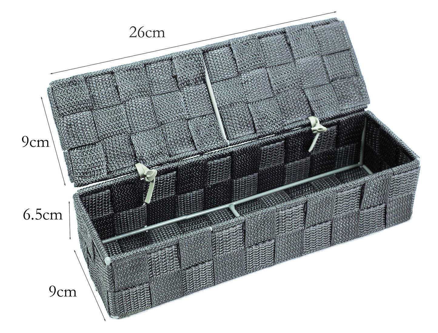 wm Homebase Woven Storage Basket Polypropylene Bathroom Basket with Lid Rectangular in Grey 26 x 8.5 x 6 cm