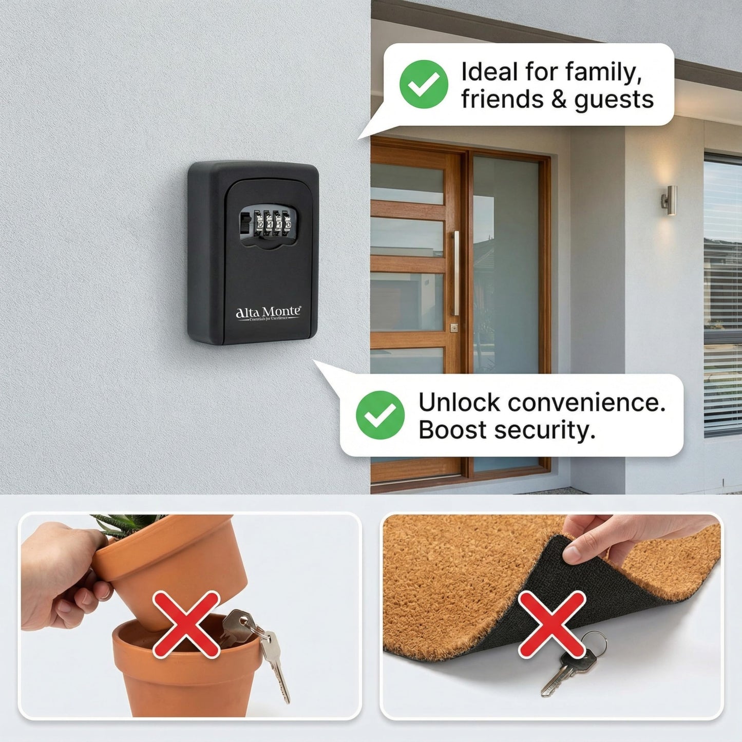 Alta Monte® Premium Key Safe – Outdoor Wall Mounted Key Lock Box, 4-Digit Combination, Heavy Duty Aluminium, Waterproof & Rust Resistant