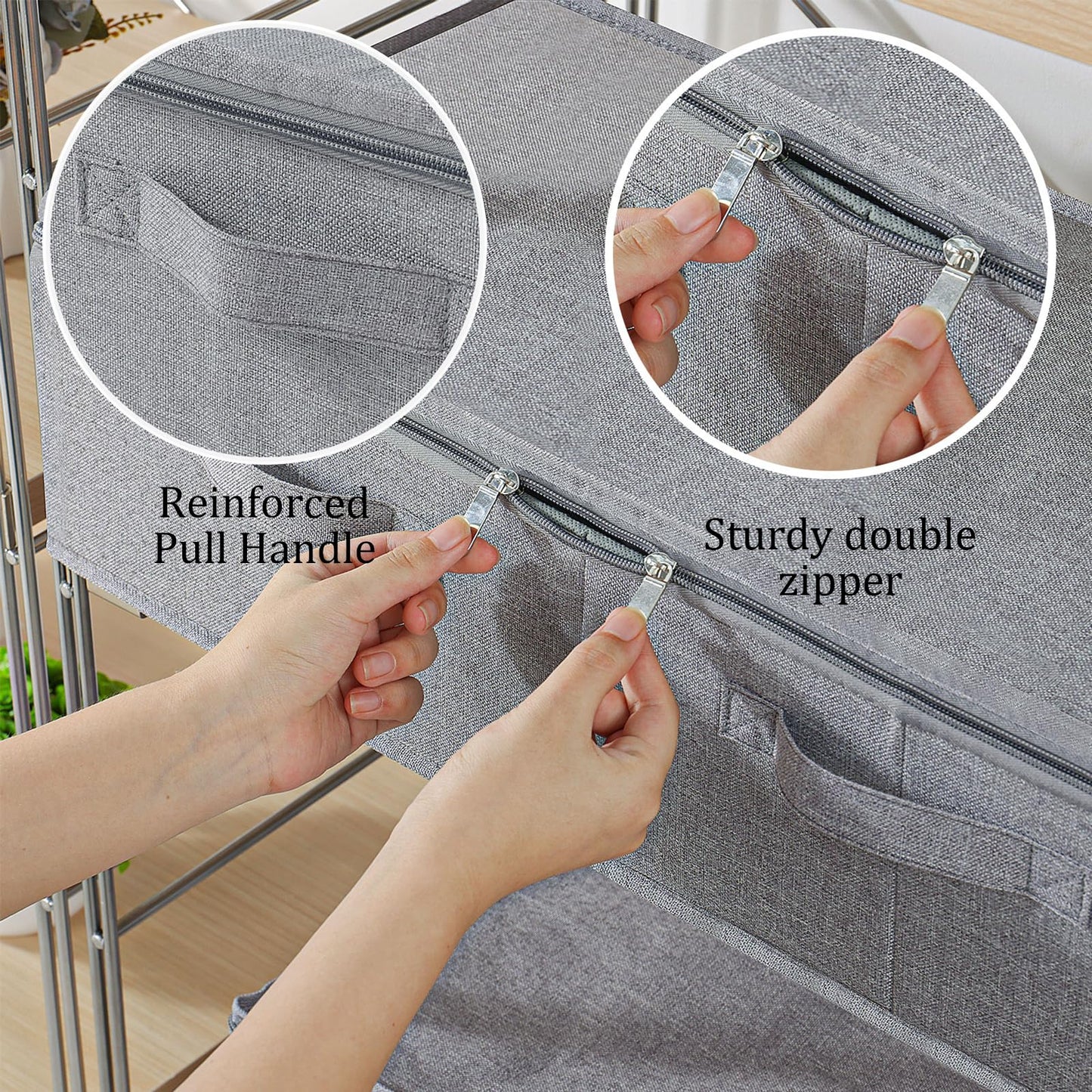 ENUMAIL Underbed Fabric Storage Box with Lids,60x30x15cm,Grey,3 Pack