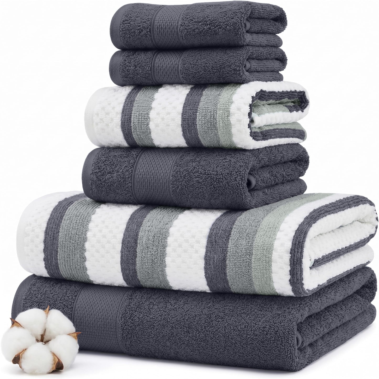 Modern Threads Pax 6-Piece Reversible Yarn Dyed Jacquard Towel Set - Bath Towels, Hand Towels, & Washcloths - Super Absorbent & Quick Dry