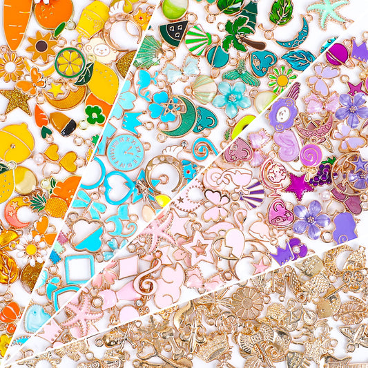 SANNIX 200Pcs Bracelet Charms for Jewelry Making Earring Charms Gold Plated Enamel Pendants Make