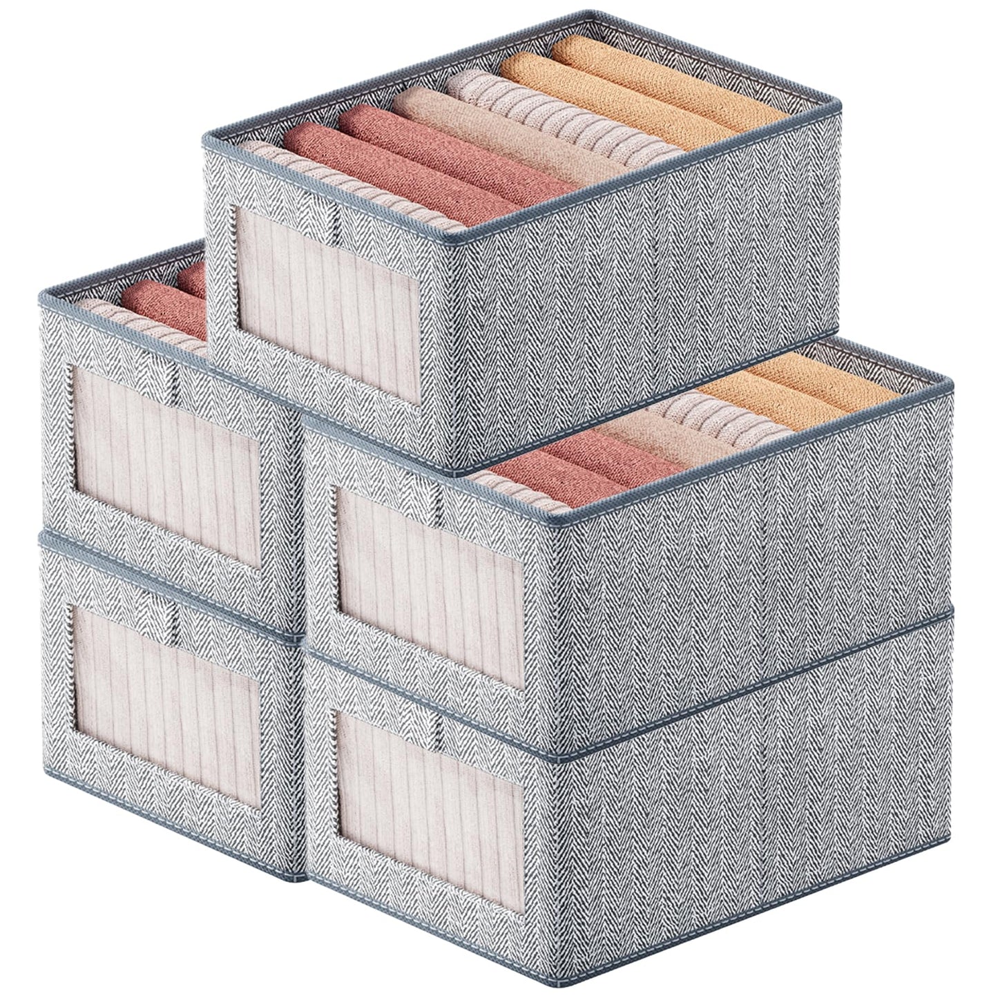 Goesort Set of 5 Clothes Storage Boxes, Wardrobe Storage Organiser Fabric Clothes Organiser