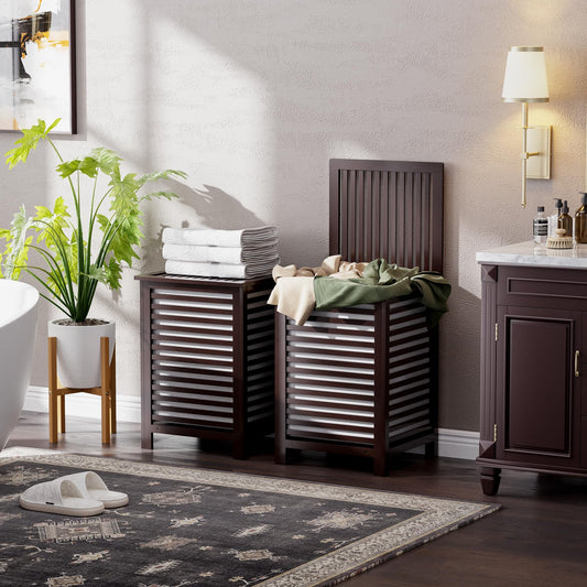 SMIBUY Double Laundry Hamper with Lid, 120L Bamboo Laundry Basket with Removable Liner Bag, 2-Section Clothes Divider Laundry Sorter for Laundry Room,