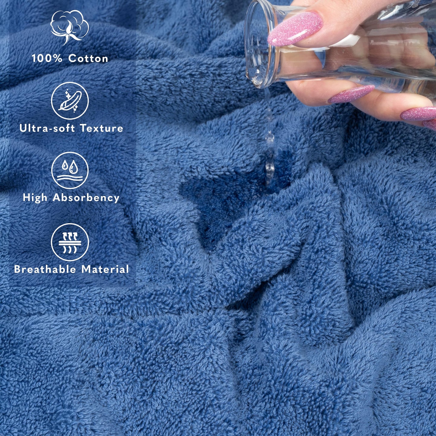 American Soft Linen Jumbo Large Bath Towels, 100% Cotton, 35 x 70 cm, Luxury Oversized Turkish Bath Towel for Bath, Beach and Pool, Electric Blue