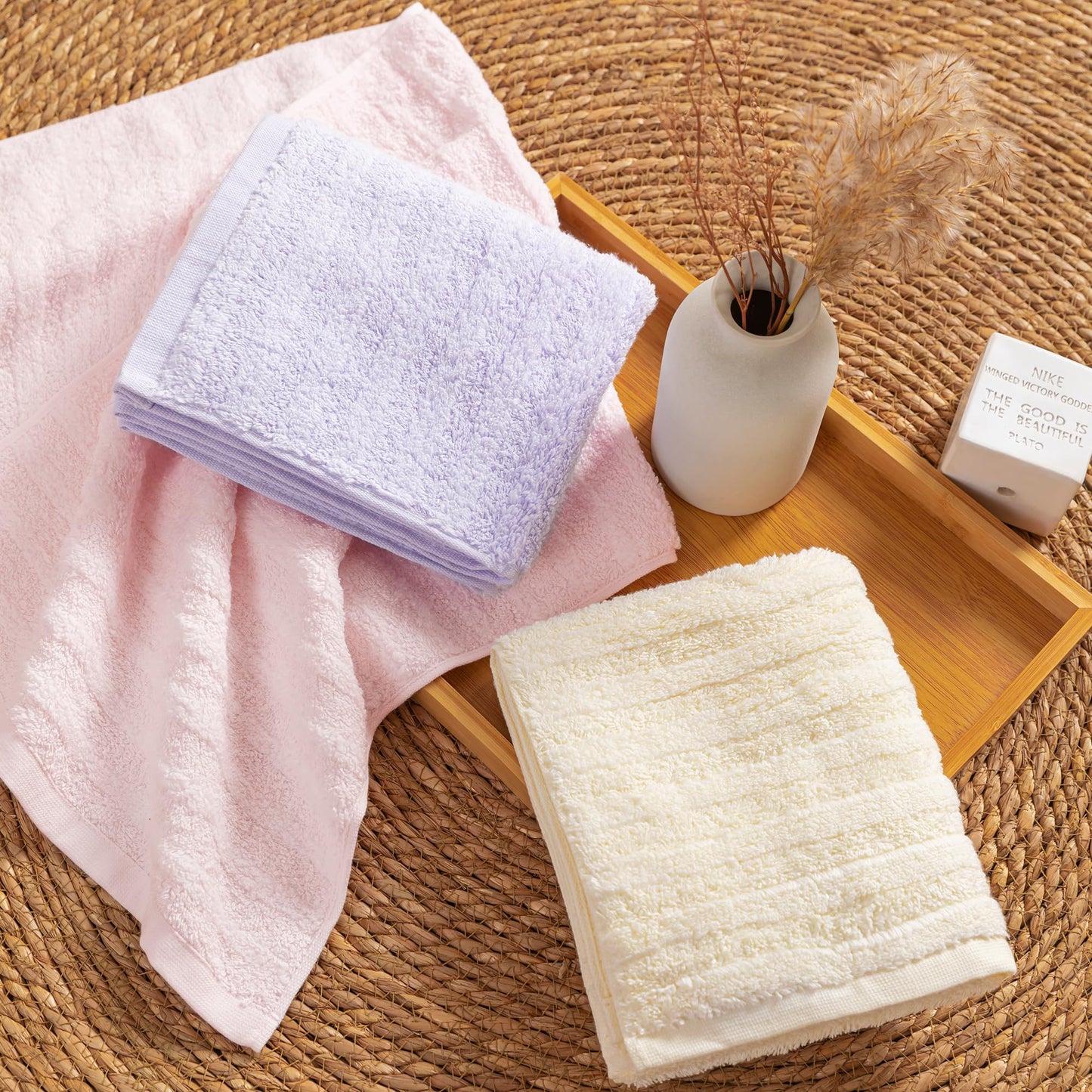Vie TRIOMPHE Luxury Zero-Twist Cotton Hand Towels Set of 4, 34x80cm Ultra-Soft Long-Staple Cotton Face Towels