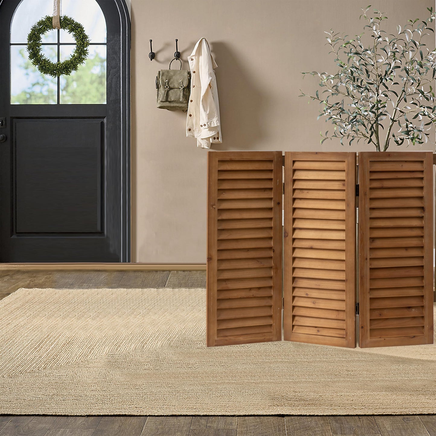 Sintosin 81 cm Height Divider Room Wood Brown, Short Folding Screens and Room Dividers 3 Pieces
