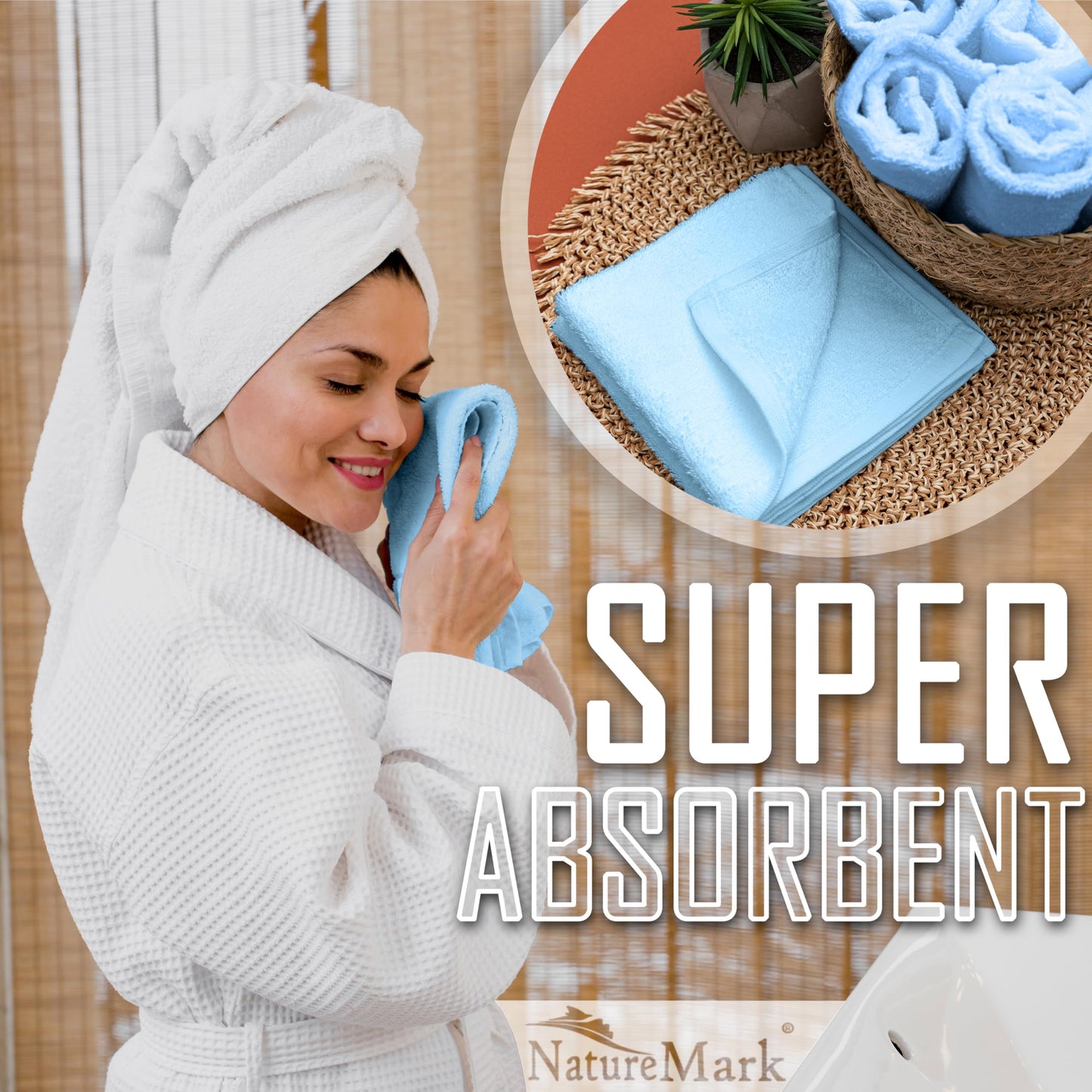 NatureMark Set of 10 Washcloths Made of 100% Cotton - Soft and Absorbent Face and Hand Towels - Practical for Bathroom and Kitchen - 30 x 30 cm