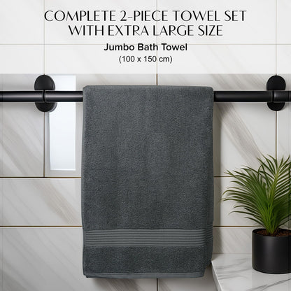 Luxury Set of 2 Jumbo Bath Sheets 100x150cm - Zero Twist 580 GSM Charcoal