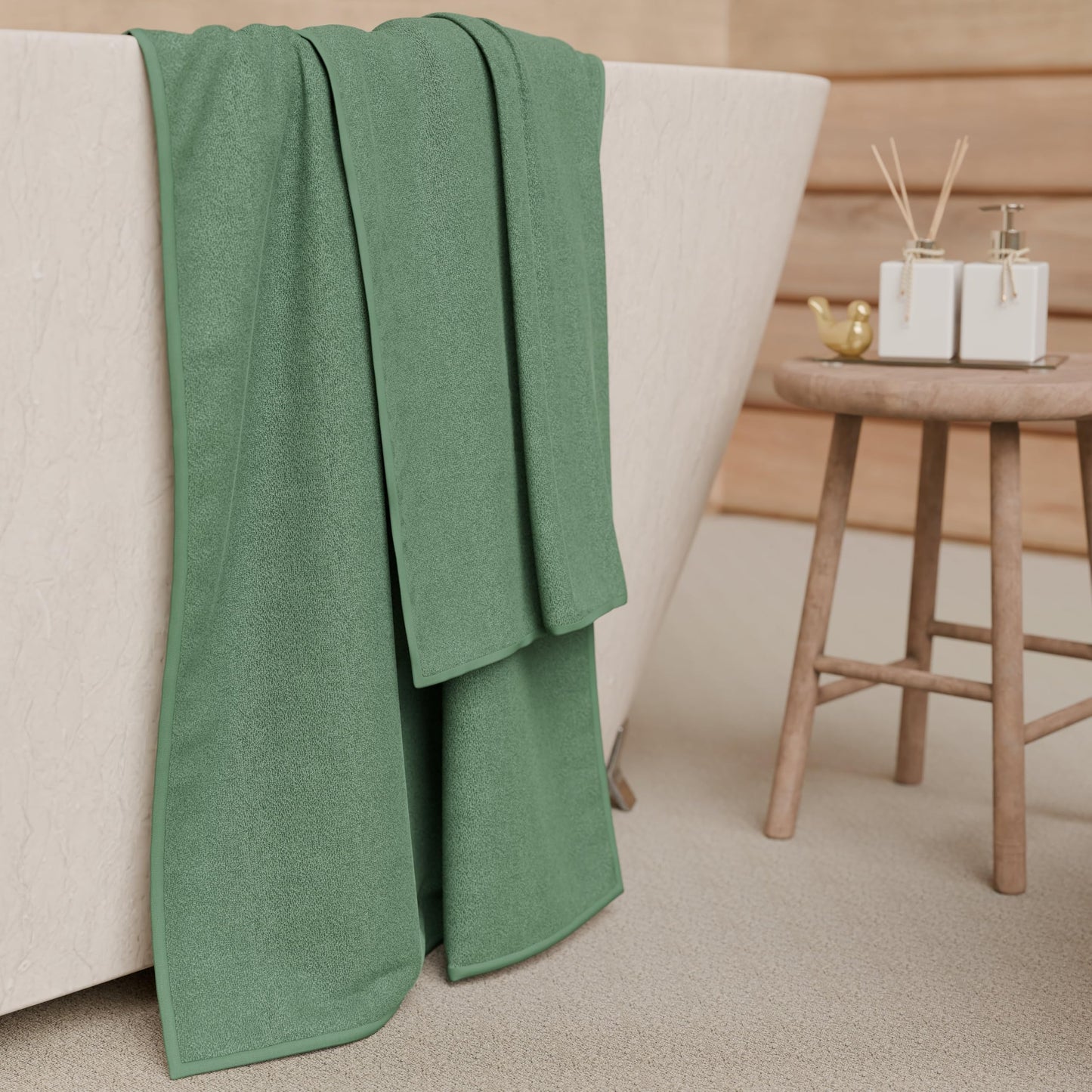 PETTI Artigiani Italiani - 100% Cotton Terry Bath Towels, 2+2 Towel Set, 4 Pieces 2 Face Towels and 2 Hand Towels, Sage Green Towels