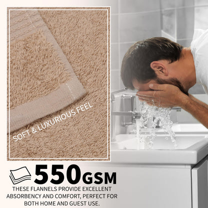 CityComfort Flannels Pack of 12 Face Towels 100% Cotton 550 GSM 30x30cm Highly Absorbent Soft Wash Cloth Household Essentials Brown - 12 Pack