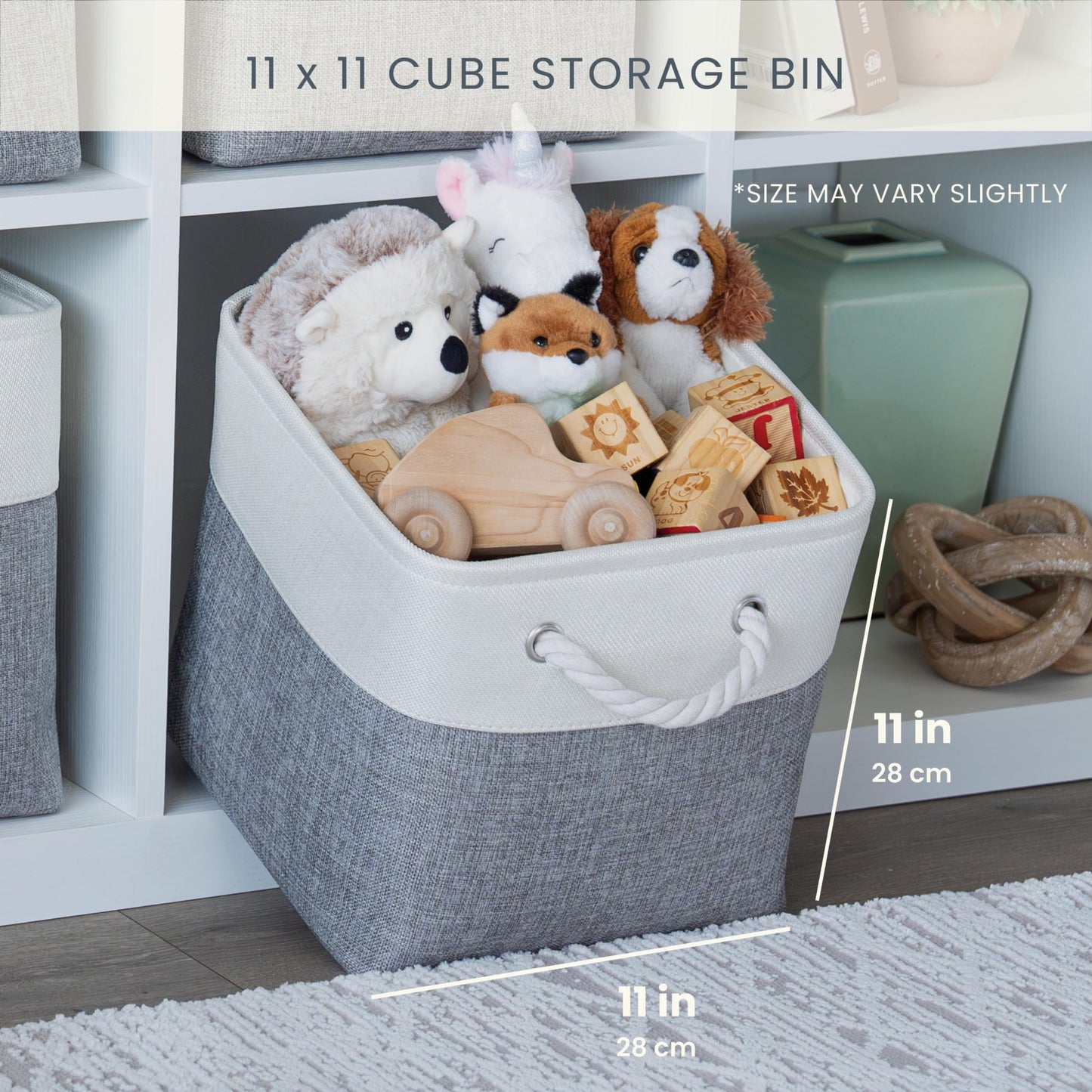 OrganiHaus Fabric Storage Boxes, Set of 4 Foldable 28x28 Cube Organiser Bins with Rope Handles for Shelves, Nursery & Closet