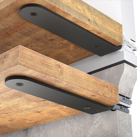 WELDUN 4 Pack Floating Shelf Brackets 20 cm, Heavy Duty Metal L Brackets for Shelves Support Wall Hanging, Black