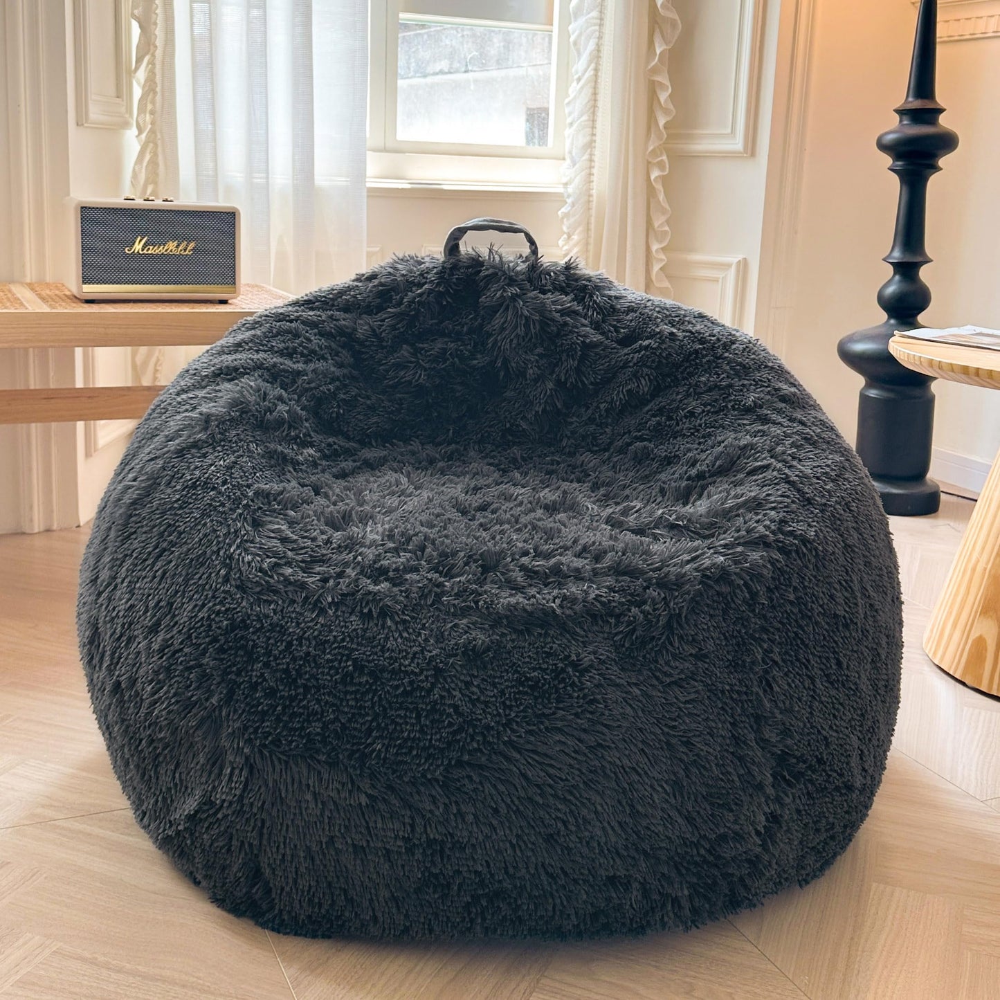XeGe Fluffy Stuffed Animal Storage Bean Bag Cover(No Filler), Dark Grey
