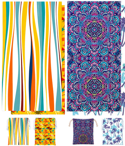 RB INTERNATIONAL Beach Towel with Bag 2 Pack 160x80cm for Adults, Microfibre Waffle Weave, Quick Dry, Sand Free, Lightweight, Compact & Eco-Friendly