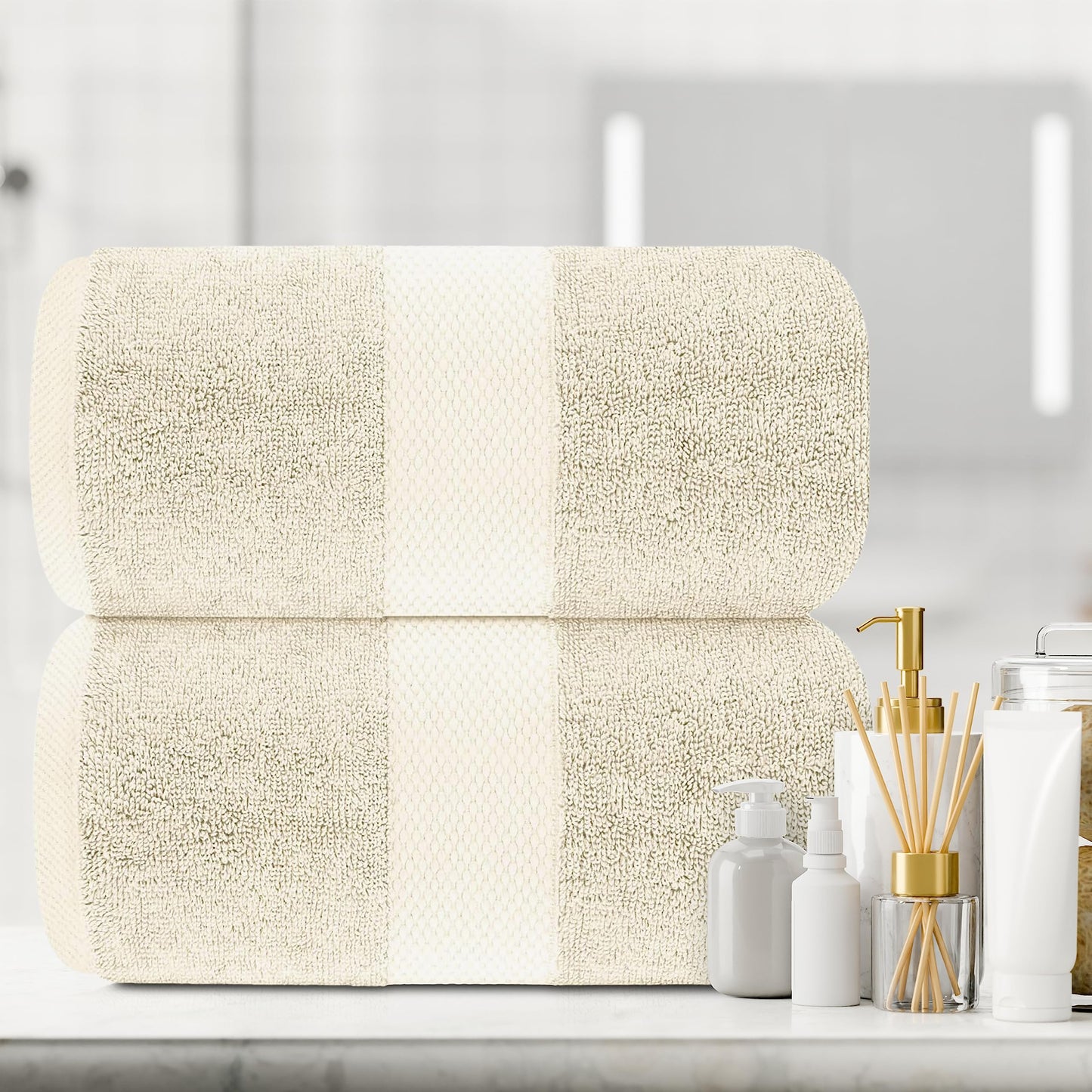 White Classic Ivory Soft Luxury Bath Towels - 650 GSM Cotton Luxurious Bath Towels Extra Large 35x70 | Highly Absorbent & Quick Dry