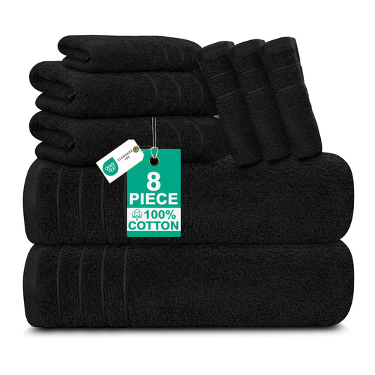 100% Cotton 8 Piece Towel Bale Set - Luxury Bathroom Towels Black
