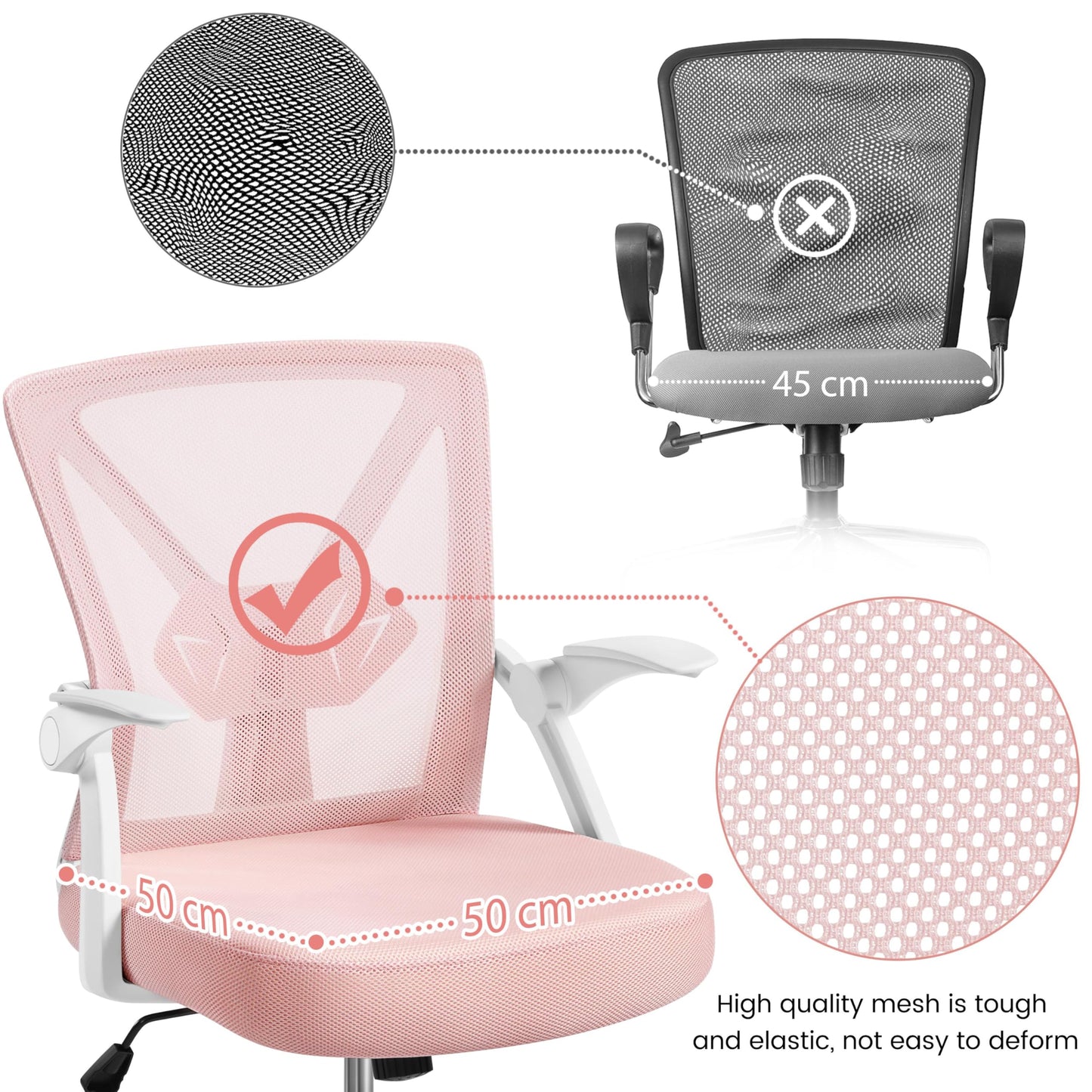 Yaheetech Ergonomic Desk Chair with Flip-up Armrest Lumbar Support Pink