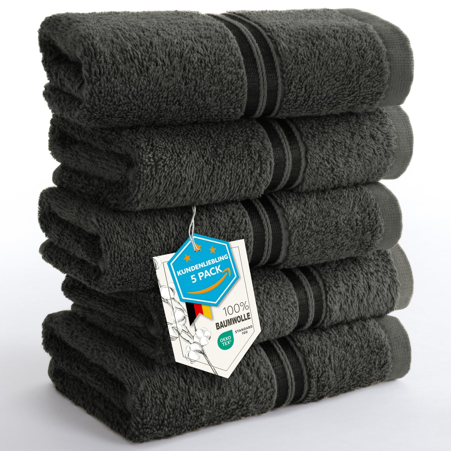 Hammetex Guest Towels Set of 5 30 x 50 cm 100% Cotton Terry Cloth
