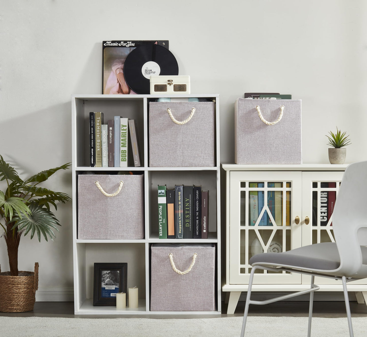 Mangata 4 Pack Storage Cubes for Shelves, Fabric Storage Boxes with Cotton Rope Handles Home Organization