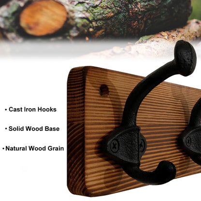 WEBI Rustic Coat Hooks Wall Mounted,5 Cast Iron Hooks,Coat Rack Wall Mounted,Vintage Hooks for Hanging Coats,Jacket,Clothes,Brown,2 Packs